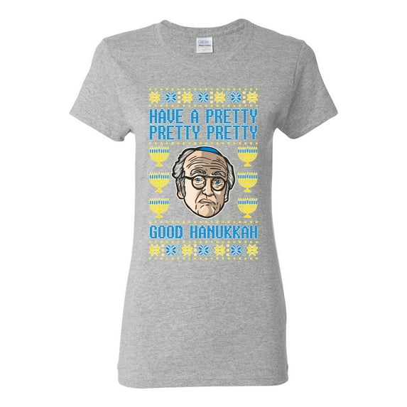 Wild Bobby, Have a Pretty Pretty Pretty Good Hanukkah Curb Larry, Hanukkah, Women Graphic Tee, Heather Grey, Small
