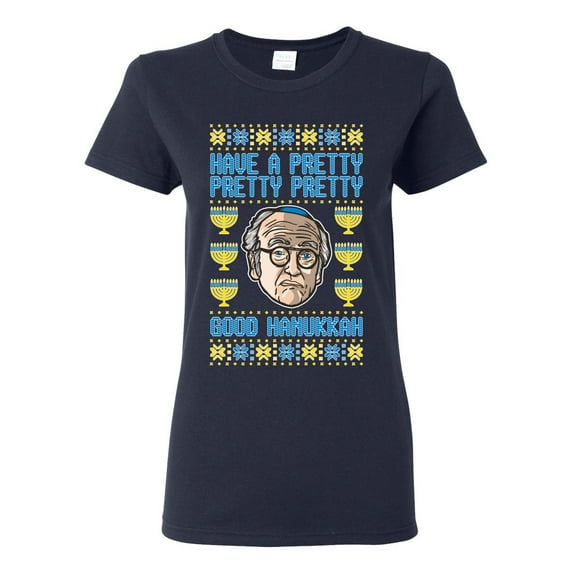 Wild Bobby, Have a Pretty Pretty Pretty Good Hanukkah Curb Larry, Hanukkah, Women Graphic Tee, Navy, X-Large