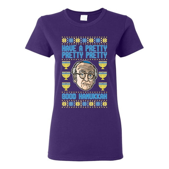 Wild Bobby, Have a Pretty Pretty Pretty Good Hanukkah Curb Larry, Hanukkah, Women Graphic Tee, Purple, Large