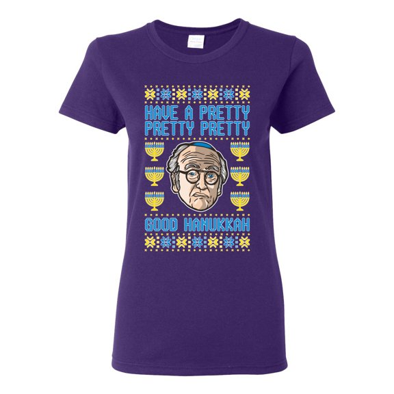 Wild Bobby, Have a Pretty Pretty Pretty Good Hanukkah Curb Larry, Hanukkah, Women Graphic Tee, Purple, Small