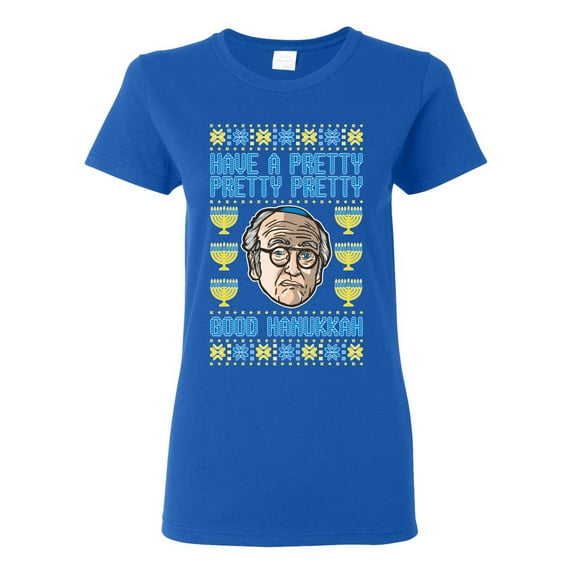 Wild Bobby, Have a Pretty Pretty Pretty Good Hanukkah Curb Larry, Hanukkah, Women Graphic Tee, Royal, 3X-Large