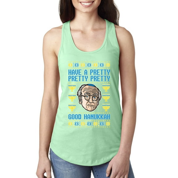 Wild Bobby, Have a Pretty Pretty Pretty Good Hanukkah Curb Larry, Hanukkah, Women Racerback Tank Top, Mint, Large