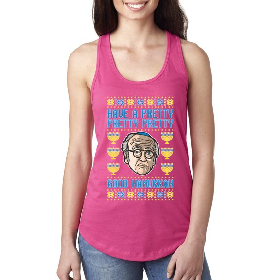 Wild Bobby, Have a Pretty Pretty Pretty Good Hanukkah Curb Larry, Hanukkah, Women Racerback Tank Top, Raspberry, Small