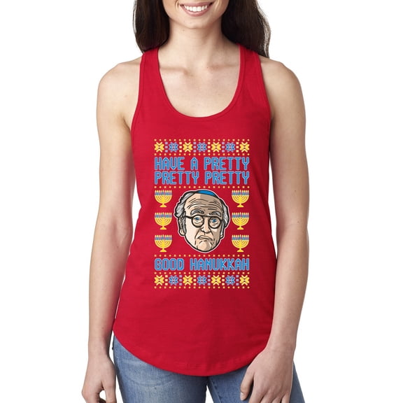 Wild Bobby, Have a Pretty Pretty Pretty Good Hanukkah Curb Larry, Hanukkah, Women Racerback Tank Top, Red, Small