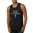 thumbnail image 1 of Wild Bobby, He Came He Saw He Conquered Inspirational/Christian Men Graphic Tank Top, Black, Small, 1 of 6