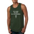 thumbnail image 1 of Wild Bobby, He Came He Saw He Conquered Inspirational/Christian Men Graphic Tank Top, Forest Green, XX-Large, 1 of 6