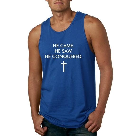 Wild Bobby, He Came He Saw He Conquered Inspirational/Christian Men Graphic Tank Top, Royal, X-Large