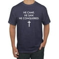 thumbnail image 1 of Wild Bobby, He Came He Saw He Conquered Inspirational/Christian Men Graphic Tee, Vintage Heather Navy, Large, 1 of 6
