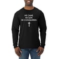 thumbnail image 1 of Wild Bobby, He Came He Saw He Conquered Inspirational/Christian Men Long Sleeve Shirt, Black, 3X-Large, 1 of 6