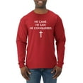 thumbnail image 1 of Wild Bobby, He Came He Saw He Conquered Inspirational/Christian Men Long Sleeve Shirt, Red, XX-Large, 1 of 6