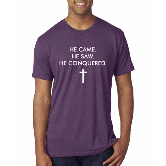 Wild Bobby, He Came He Saw He Conquered Inspirational/Christian Men Premium Tri Blend Tee, Vintage Purple, Small