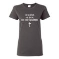 thumbnail image 1 of Wild Bobby He Came He Saw He Conquered Inspirational/Christian Women Graphic Tee, Charcoal, Medium, 1 of 6