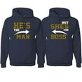 thumbnail image 1 of Wild Bobby, He's the Man She's the Boss Funny Classic His and Hers Matching Couples Hoodies Sweater Set, Navy, Mens M-Womens L, 1 of 3