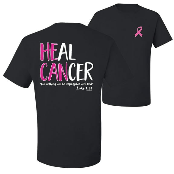 Wild Bobby, Heal Cancer Faith Jesus Believe, Breast Cancer Awareness, Front and Back Men Graphic Tee, Black, Small