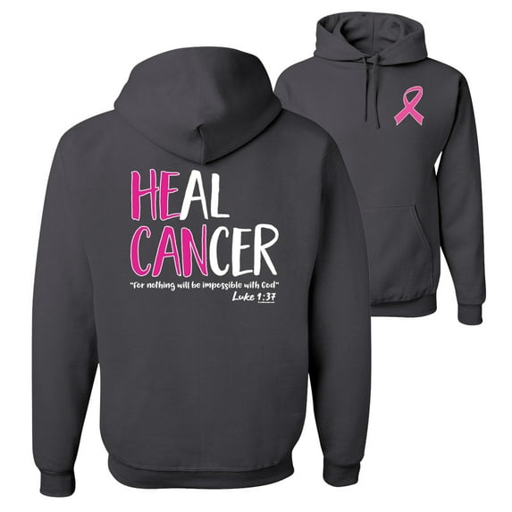 Wild Bobby, Heal Cancer Faith Jesus Believe, Breast Cancer Awareness, Front and Back Unisex Graphic Hoodie Sweatshirt, Charcoal, X-Large