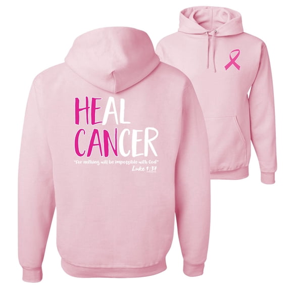 Wild Bobby, Heal Cancer Faith Jesus Believe, Breast Cancer Awareness, Front and Back Unisex Graphic Hoodie Sweatshirt, Light Pink, X-Large