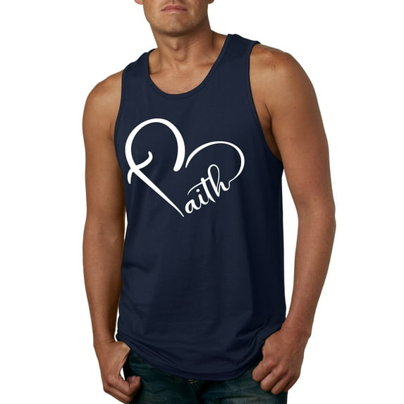 Wild Bobby Heart Made Of Faith Inspirational/Christian Men Graphic Tank Top, Navy, Medium