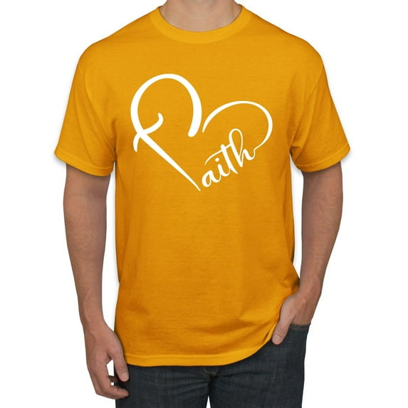 Wild Bobby Heart Made Of Faith Inspirational/Christian Men Graphic Tee, Gold, 4X-Large