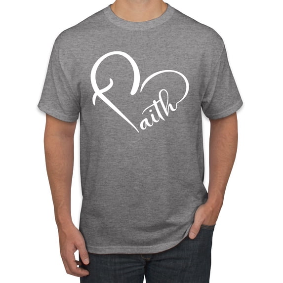 Wild Bobby Heart Made Of Faith Inspirational/Christian Men Graphic Tee, Heather Grey, Medium