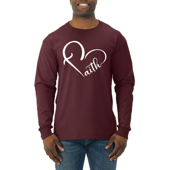 Wild Bobby Heart Made Of Faith Inspirational/Christian Men Long Sleeve Shirt, Maroon, Small