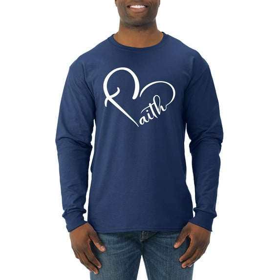Wild Bobby Heart Made Of Faith Inspirational/Christian Men Long Sleeve Shirt, Navy, X-Large