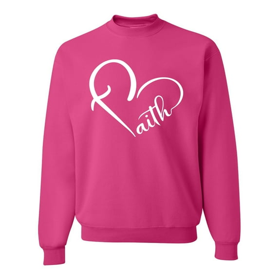 Wild Bobby Heart Made Of Faith Inspirational/Christian Unisex Crewneck Graphic Sweatshirt, Fuschia, Small