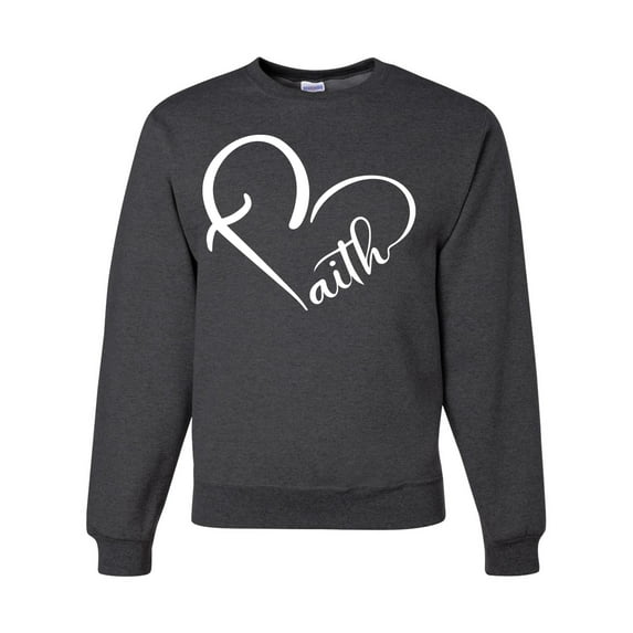 Wild Bobby Heart Made Of Faith Inspirational/Christian Unisex Crewneck Graphic Sweatshirt, Heather Black, 3X-Large