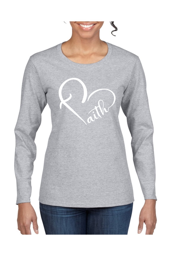 Heart Made Of Faith Inspirational/Christian Women Graphic Long Sleeve Tee, Heather Grey, Medium
