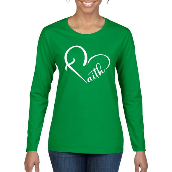 Wild Bobby Heart Made Of Faith Inspirational/Christian Women Graphic Long Sleeve Tee, Kelly, XX-Large