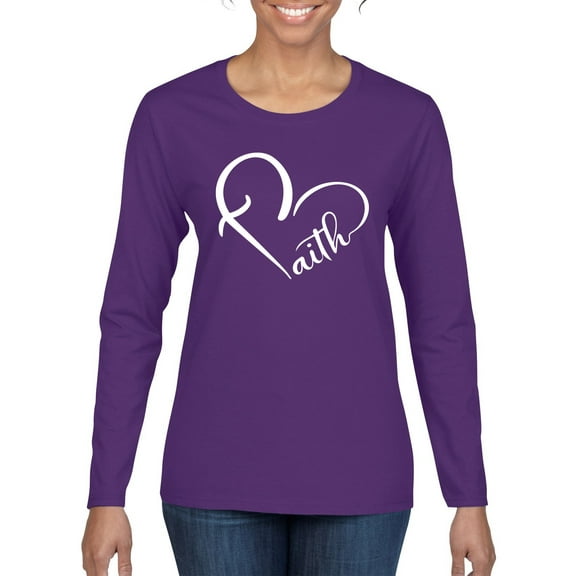 Wild Bobby Heart Made Of Faith Inspirational/Christian Women Graphic Long Sleeve Tee, Purple, Medium