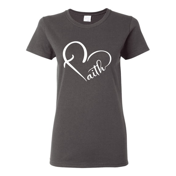 Wild Bobby Heart Made Of Faith Inspirational/Christian Women Graphic Tee, Charcoal, X-Large