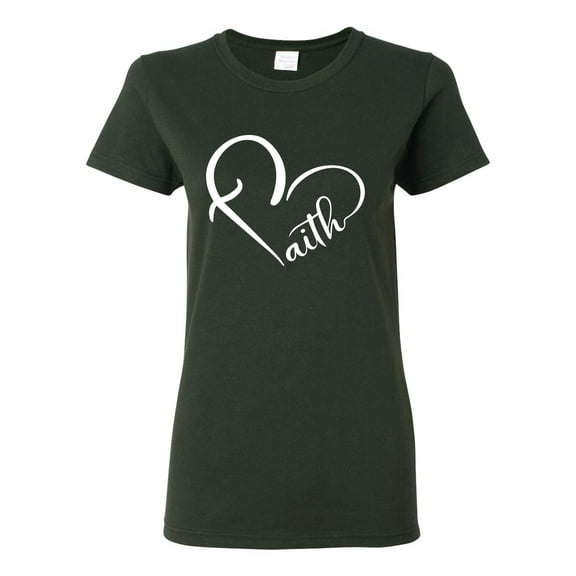 Wild Bobby Heart Made Of Faith Inspirational/Christian Women Graphic Tee, Forest Green, Large