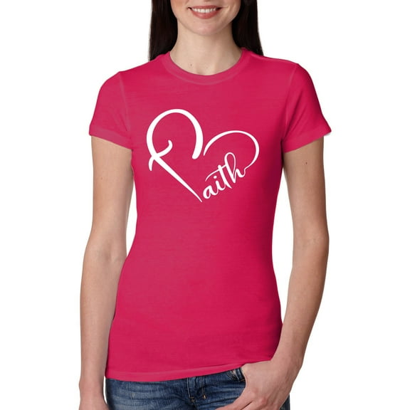 Wild Bobby, Heart Made Of Faith Inspirational/Christian Women Slim Fit Junior Tee, Raspberry, X-Large