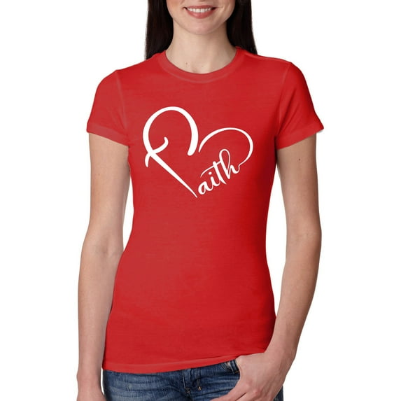 Wild Bobby Heart Made Of Faith Inspirational/Christian Women Slim Fit Junior Tee, Red, Small