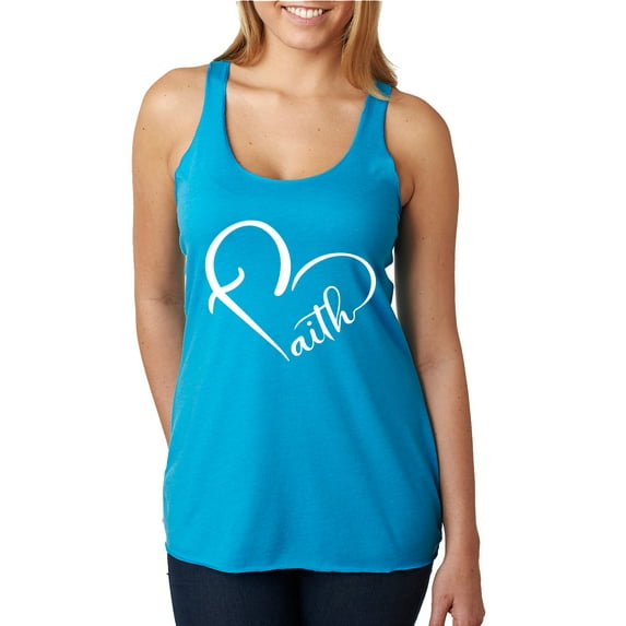 Wild Bobby Heart Made Of Faith Inspirational/Christian Women Tri-Blend Racerback Tank Top, Vintage Turquoise, Small