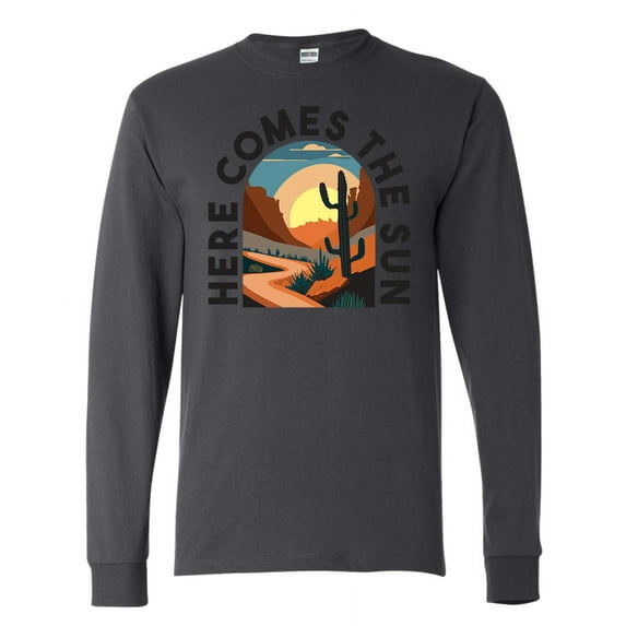 Wild Bobby Here Comes The Sun Desert Road Nature Lover Men Long Sleeve Shirt, Charcoal, Small