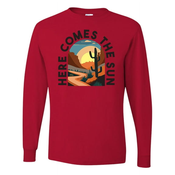 Wild Bobby Here Comes The Sun Desert Road Nature Lover Men Long Sleeve Shirt, Red, XX-Large