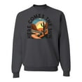 thumbnail image 1 of Wild Bobby Here Comes The Sun Desert Road Nature Lover Unisex Crewneck Sweatshirt, Charcoal, Small, 1 of 1