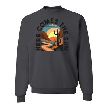 Wild Bobby Here Comes The Sun Desert Road Nature Lover Unisex Crewneck Sweatshirt, Charcoal, X-Large