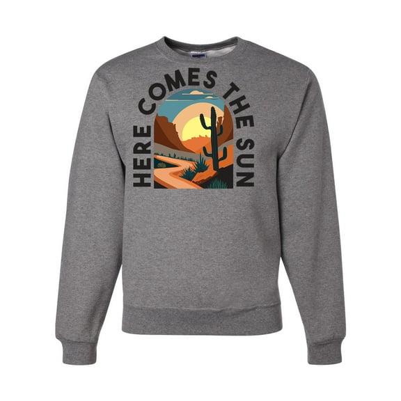 Wild Bobby Here Comes The Sun Desert Road Nature Lover Unisex Crewneck Sweatshirt, Heather Grey, X-Large