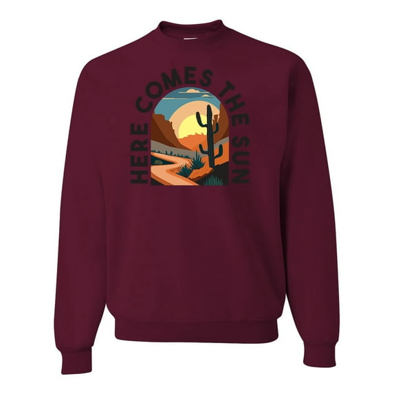 Wild Bobby Here Comes The Sun Desert Road Nature Lover Unisex Crewneck Sweatshirt, Maroon, XX-Large