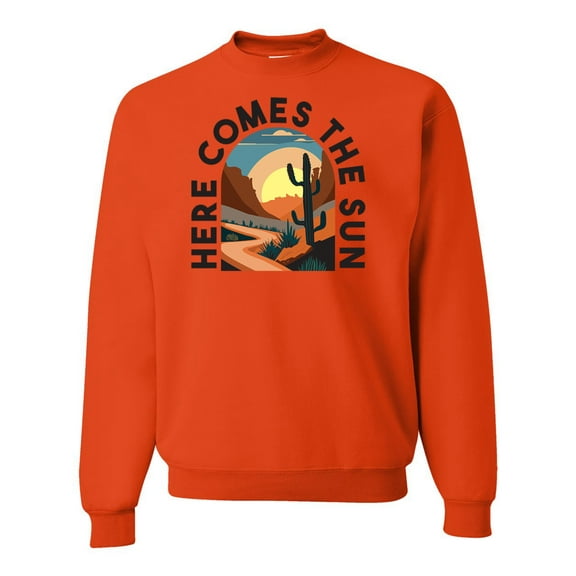 Wild Bobby Here Comes The Sun Desert Road Nature Lover Unisex Crewneck Sweatshirt, Orange, X-Large