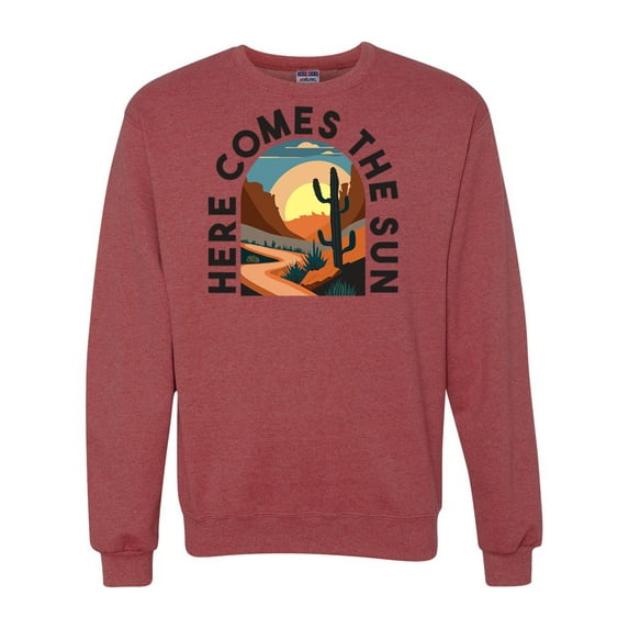 Wild Bobby Here Comes The Sun Desert Road Nature Lover Unisex Crewneck Sweatshirt, Vintage Heather Red, Large