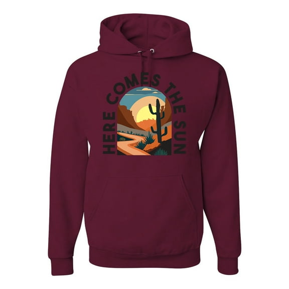 Wild Bobby Here Comes The Sun Desert Road Nature Lover Unisex Hoodie Sweatshirt, Maroon, X-Large