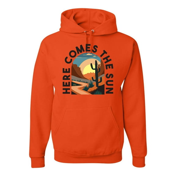 Wild Bobby Here Comes The Sun Desert Road Nature Lover Unisex Hoodie Sweatshirt, Orange, Medium