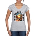 thumbnail image 1 of Wild Bobby Here Comes The Sun Desert Road Nature Lover Women Standard V-Neck Tee, Heather Grey, Small, 1 of 1