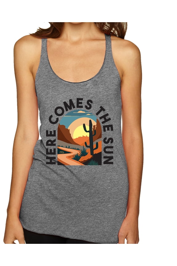 Here Comes The Sun Desert Road Nature Lover Women Tri-Blend Racerback Tank Top, Premium Heather, Medium