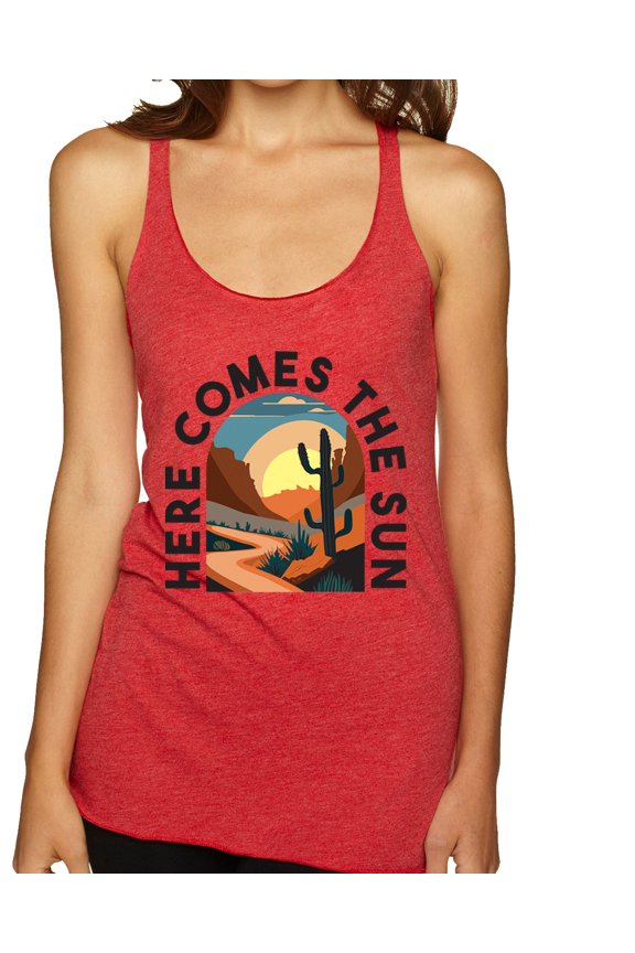 Here Comes The Sun Desert Road Nature Lover Women Tri-Blend Racerback Tank Top, Vintage Red, X-Large
