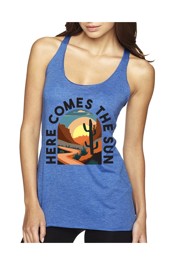 Here Comes The Sun Desert Road Nature Lover Women Tri-Blend Racerback Tank Top, Vintage Royal, Large
