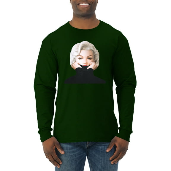 Wild Bobby, Hip Marilyn Monroe Portrait Classic Beauty Pose, Famous People, Men Long Sleeve Shirt, Forest Green, Small